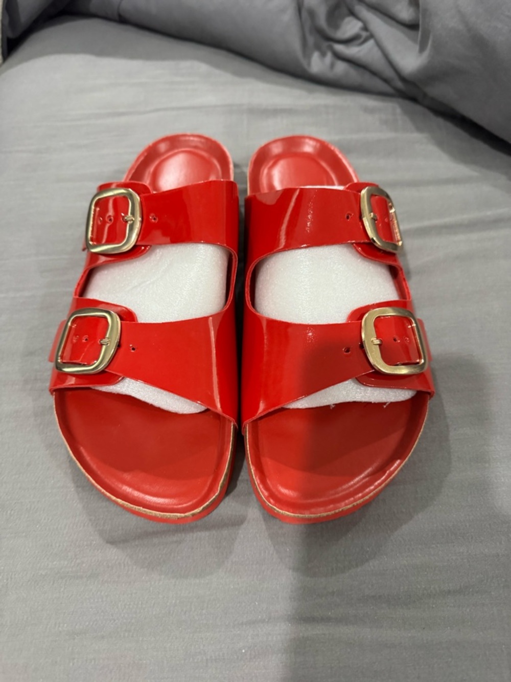 Women’s Red Double-Buckle Slide Sandals